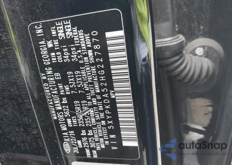 2017 Kia Sorento 3.3L Sxl from USA, damaged, VIN 5XYPKDA52HG227870